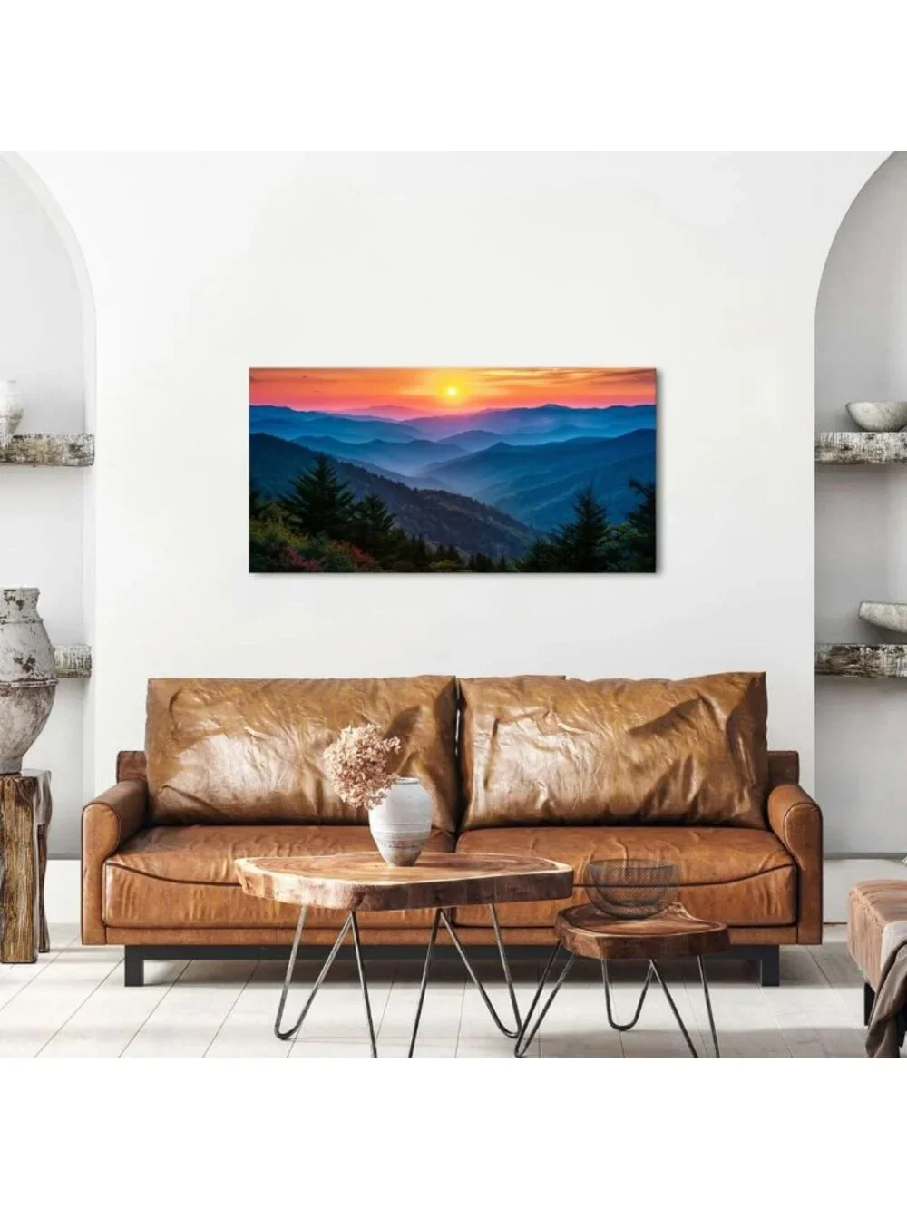 Stunning Sunset Wall Art Canvas - Blue Ridge Mountains Decor for Living Room